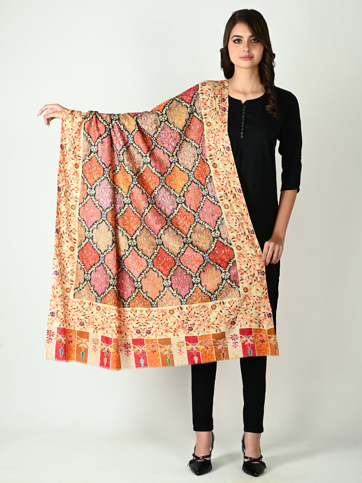 Crimson Chronicle Kalamkari Shawl