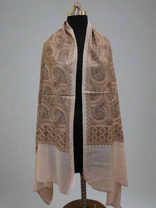 White Paisley Sozni Stole