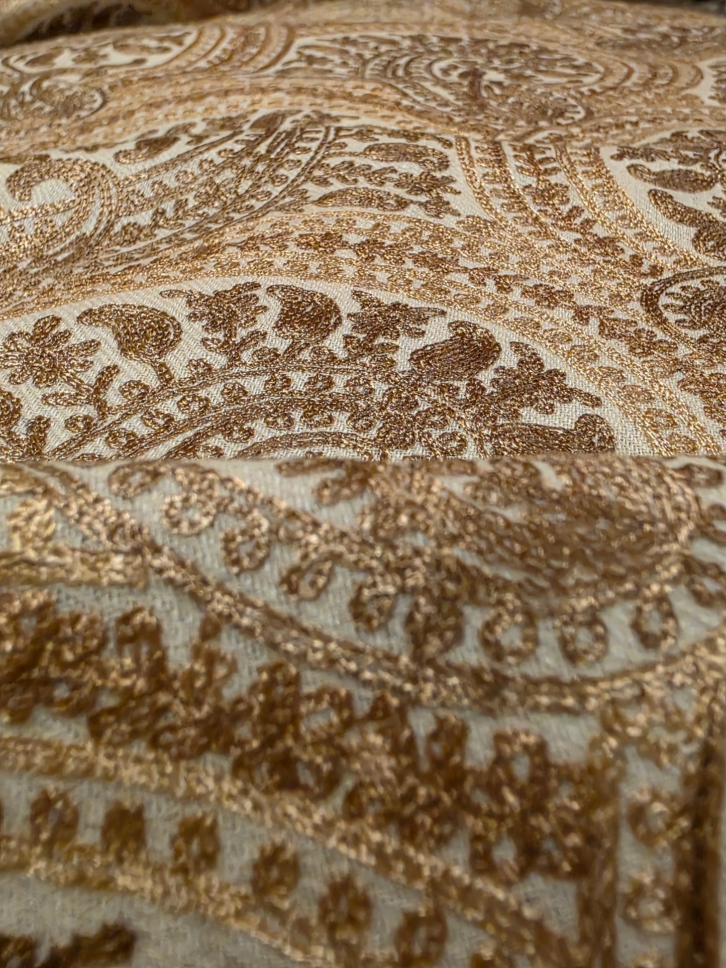White Paisley Sozni Stole