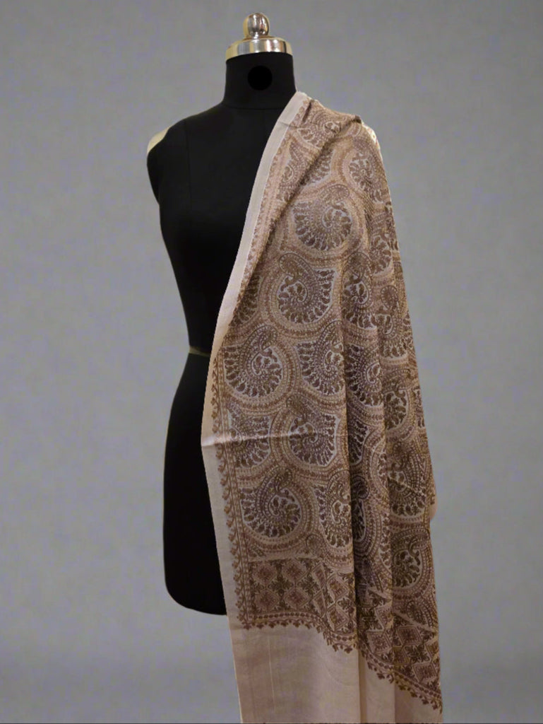 White Paisley Sozni Stole