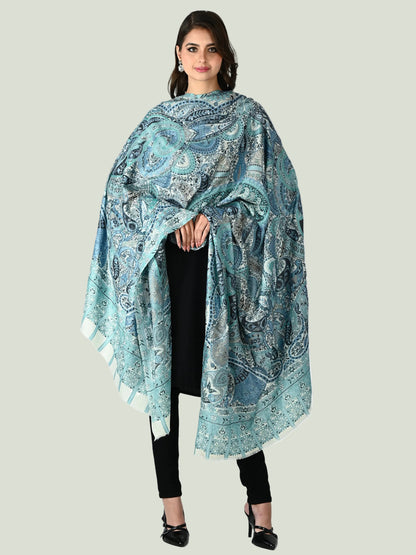 Model wearing a Paisley Couture Shawl patterned shawl