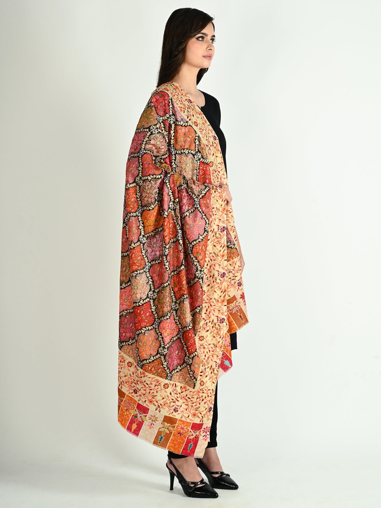 Model wearing a Paisley Couture Shawl 