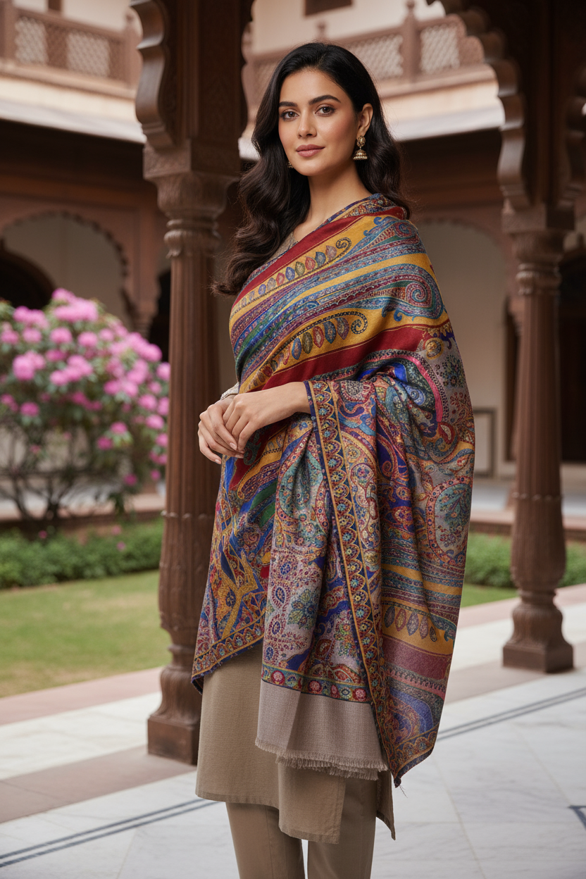 Kashmiri Model with Royale Kalamkari Shawl