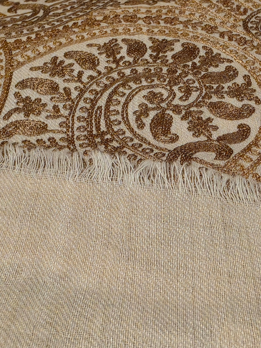 White Paisley Sozni Stole