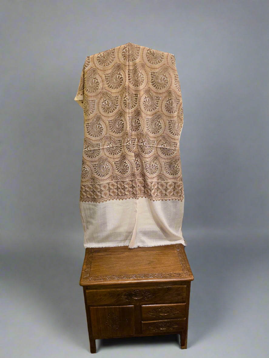 White Paisley Sozni Stole